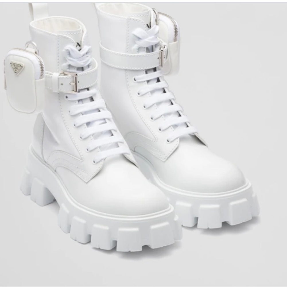 Prada Monolith brushed leather and nylon boots with pouch